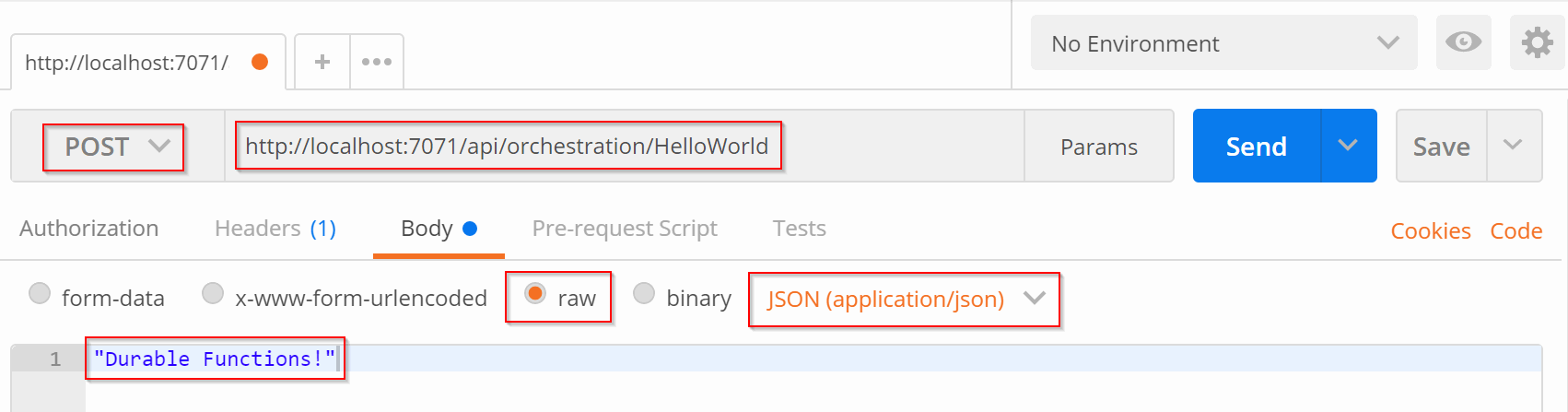 Request to orchestration/HelloWorld