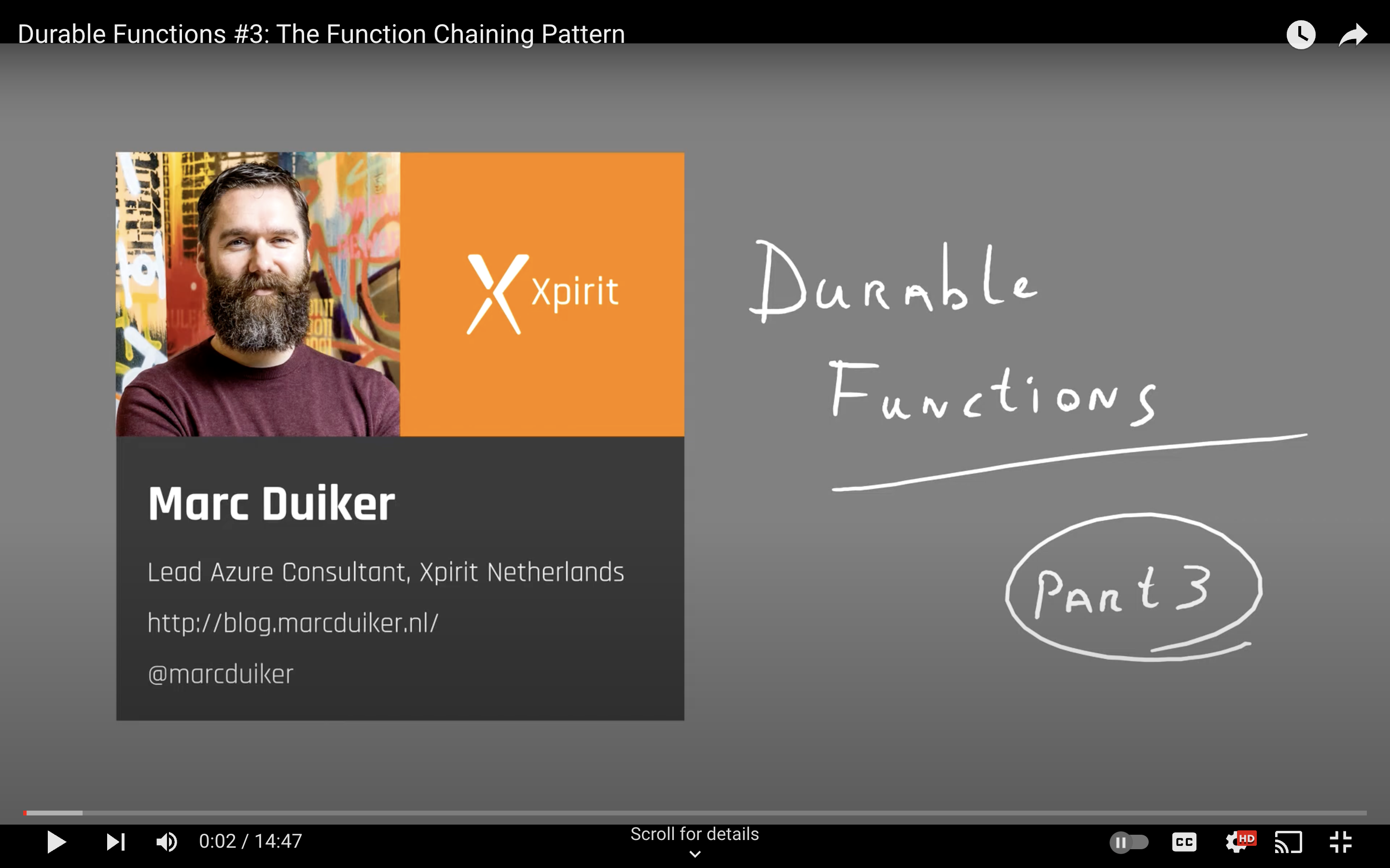 Durable Functions on YouTube (part 3) - The Function Chaining Pattern