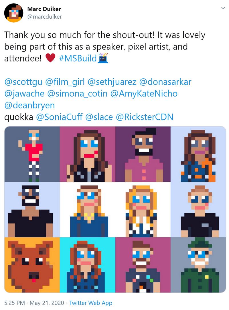 My thank you tweet with the 8-bit collage.