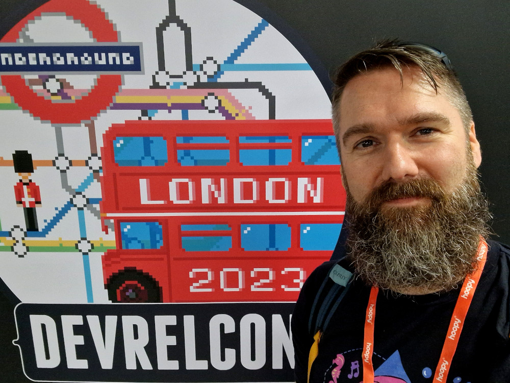 DevRelCon London selfie with the logo