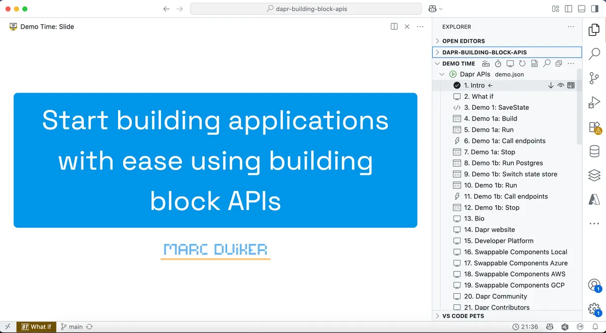 My Dapr 101 presentation using DemoTime