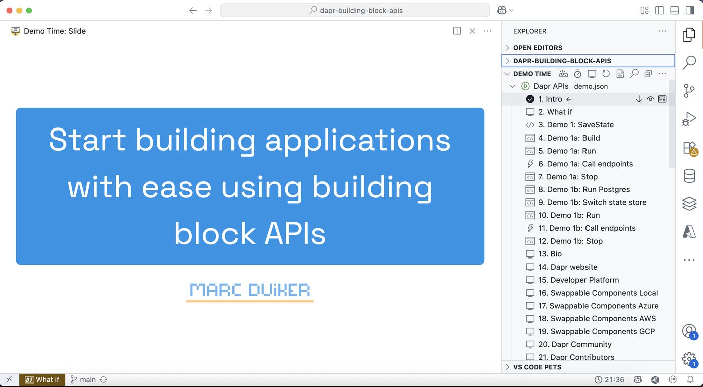 My Dapr 101 presentation using DemoTime