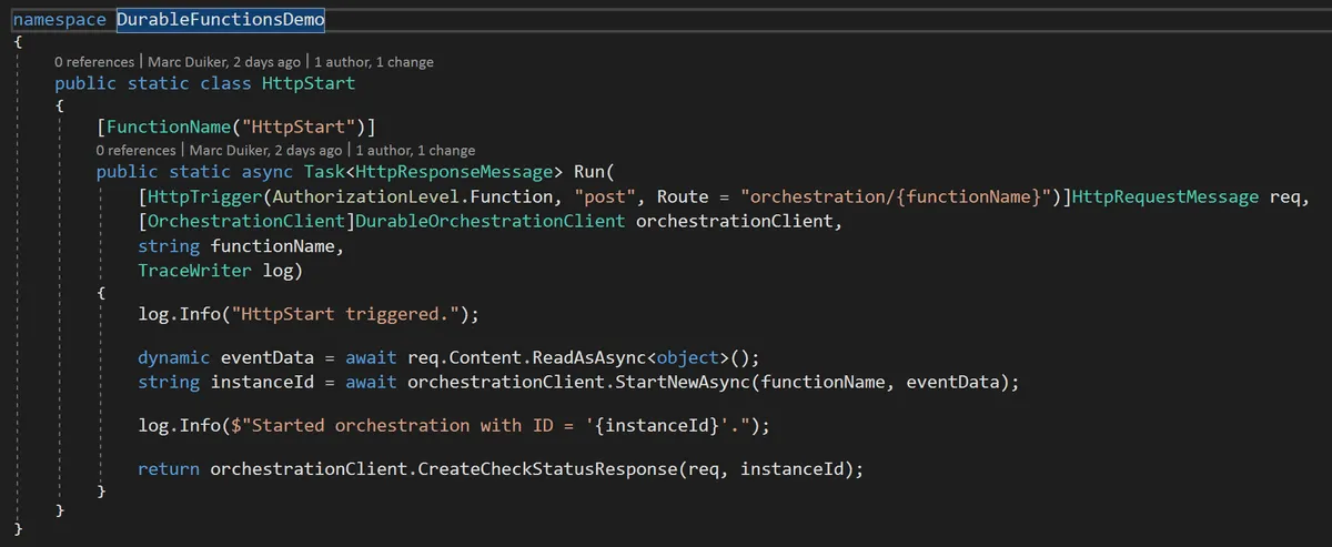 HttpStart Durable Functions