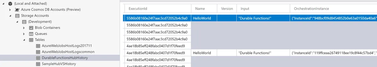 DurableFunctionsHubHistory table