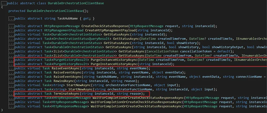 Methods in DurableOrchestrationClientBase