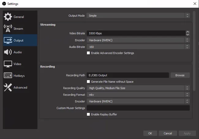 OBS Output Settings