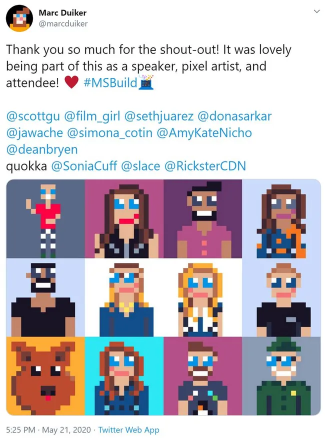 My thank you tweet with the 8-bit collage